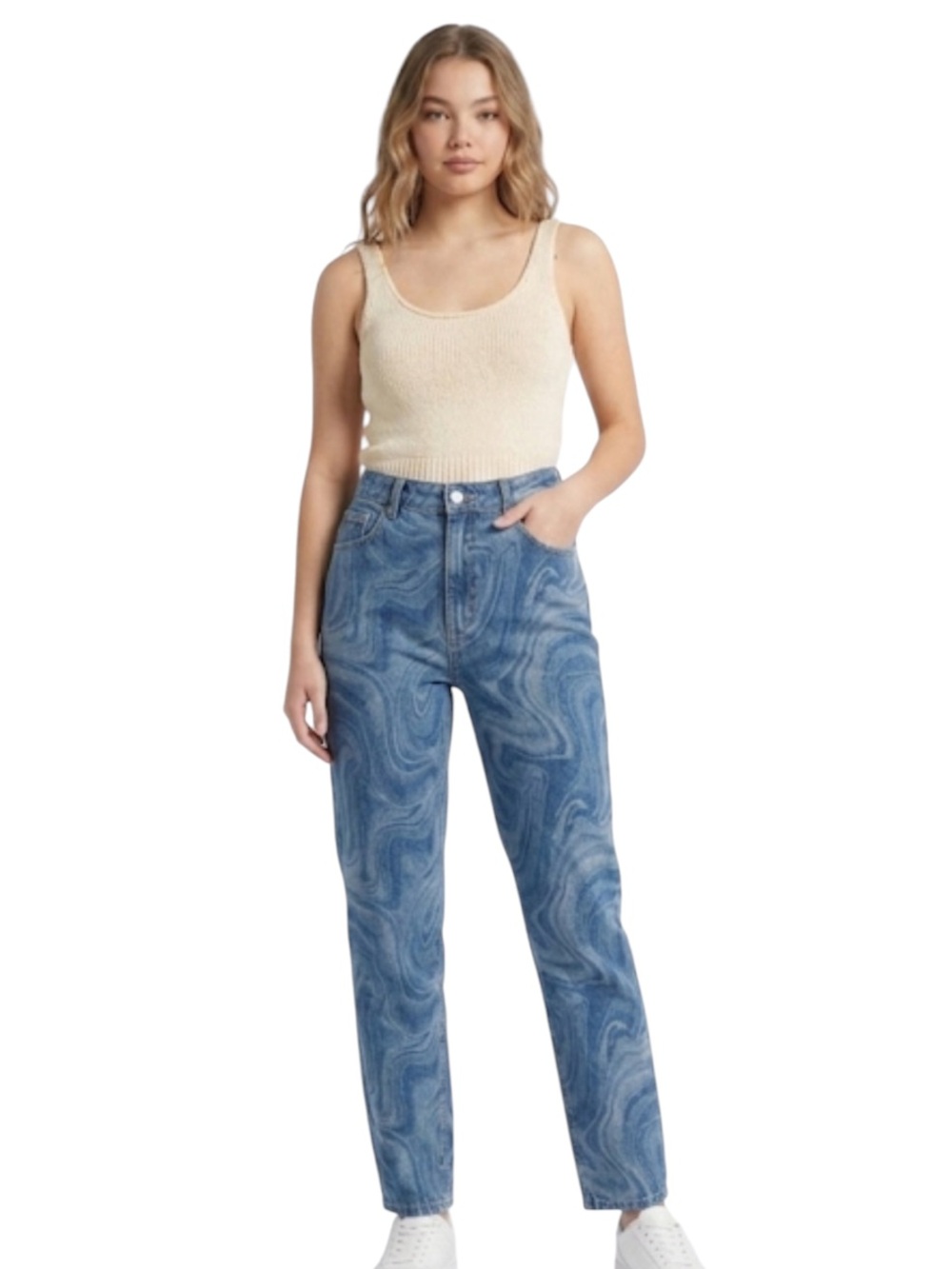 Hollister Swirl Marble High Rise Mom Jeans Blue Psychedelic Retro Denim 13L